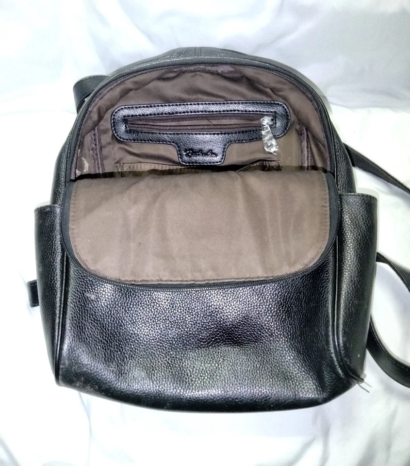 Bostanten 皮革背包女式黑色 4 个外部口袋手柄时尚 — 第 3/4 张图片