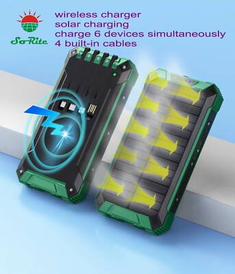 2025 Solar Charger Power Bank Wireless 4 iOS Type-C USB Cables iPhone Android