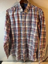 George Mens Size Large Plaid Long Sleeve Button Down Shirt Classic Fit