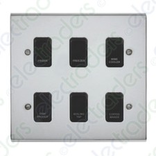 Deta Kitchen Grid Switch Polished Chrome / Black Switches - 6 Gang