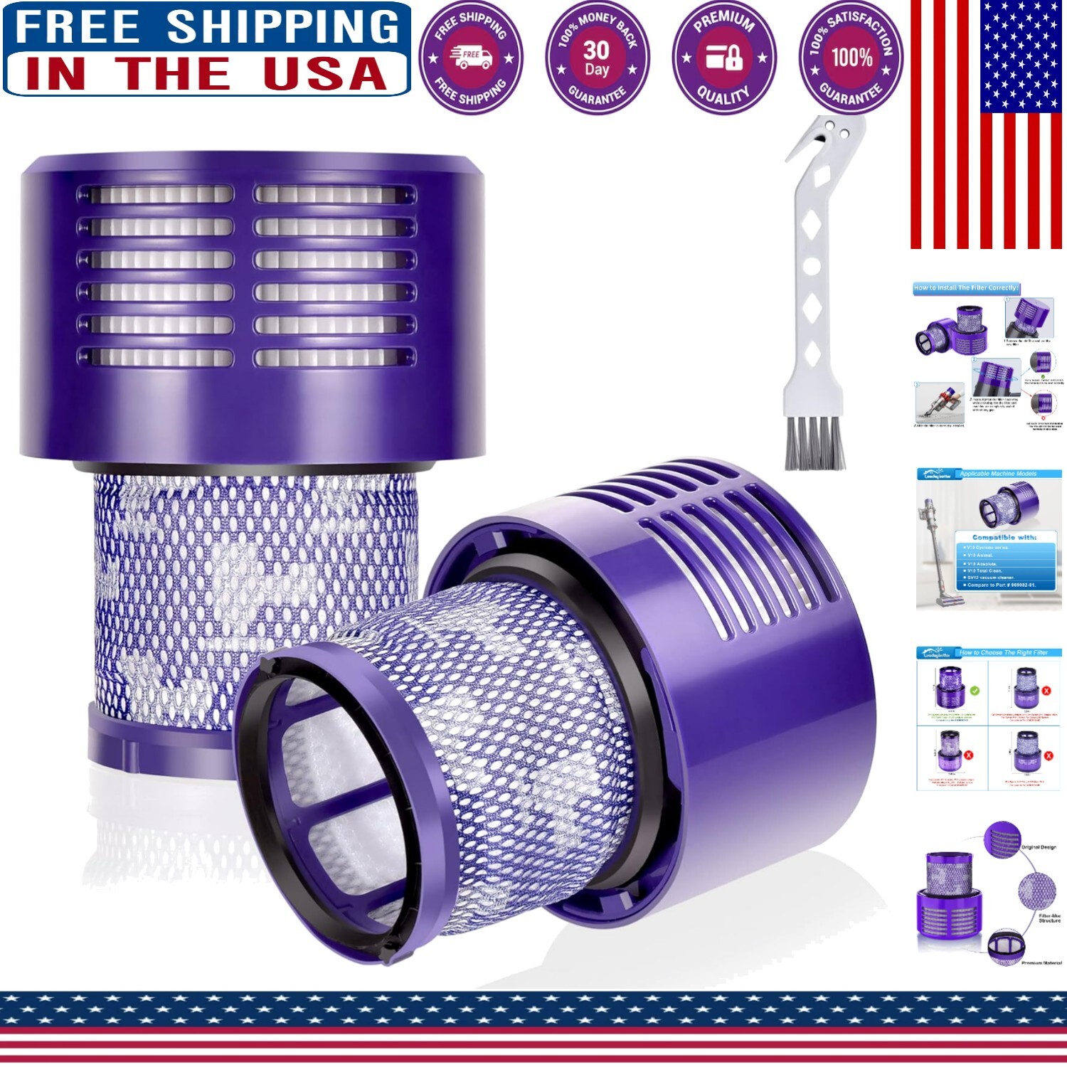 Dyson V10 Filter Replacement 2-Pack with Brush – Easy Maintenance & Long-Lasting Performance