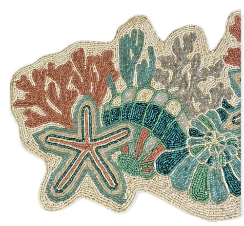 Starfish Shells Beaded Table Runner 36x14 Coral Ocean Nautical Beach Summer