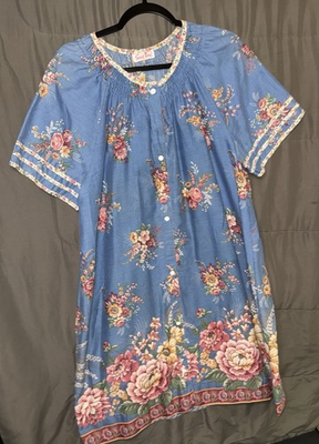 #ad Vintage Smart Time Floral Pearl Snap House Coat Robe Cotton Blend Grannycore $25.00