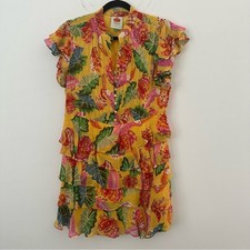 Farm Rio Yellow Orange Flutter Sleeve Wrap Dress Size Small