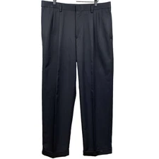 Haggar Dress Pants Mens 34x30 Classic Fit Cuffed Pleated Slacks Polyester Church