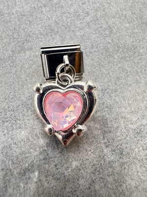 Pink Heart Dangle Italian Nomination Charm Crystal Love Bracelet Link 9mm