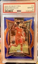2024-25 Panini Select FIFA Soccer Mohamed Salah Blue Lazer Prizm PSA 10 GEM MINT