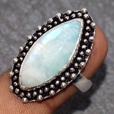 Blue Flash Moonstone 925 Silver Plated Ethnic Handmade Ring US 7 Modern Gifts JW