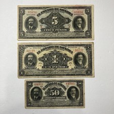 El Estado De Sonora 5 Pesos 1913. 1 Peso 1913 And 50 Centavos 1915. Lot Of 3