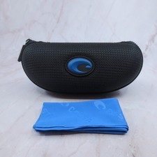 Costa Del Mar Black Zippered Sunglasses Case with Blue Microfiber Cleaning Cloth