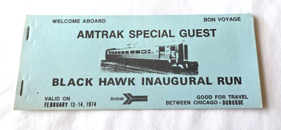 Amtrak Ticket  - Black Hawk Inaugural Run February 13-14 1974 - 3 Pack Booklet