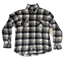 Original Weatherproof Vintage Grey Black Plaid Flannel Button Down Men's XLarge