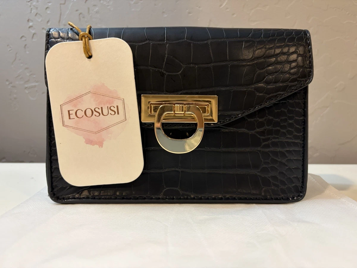 Ecosusi Cornelia Structured Satchel - Vintage Style – Vegan Leather w/ Gold Lock Ecosusi Satchel/Top Handle Bag Handbags & Bags for Women for  main image 2