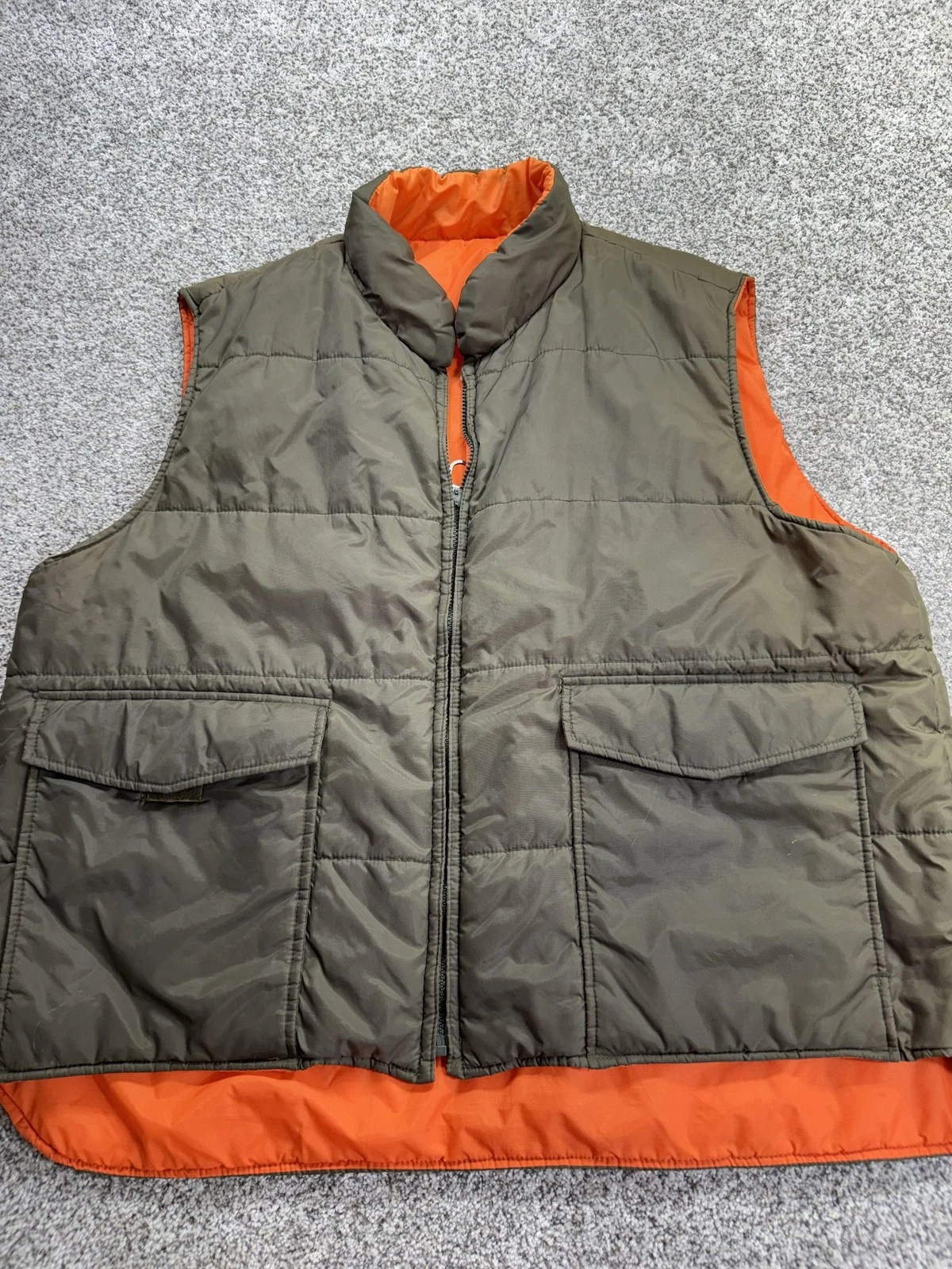 Vintage Sears Vest Mens 2XL Orange Reversible Quilted Hunting Workwear 70s