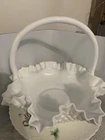 Fenton White Milk Glass Hobnail Basket Bamboo Style Handle No Flaws Vintage