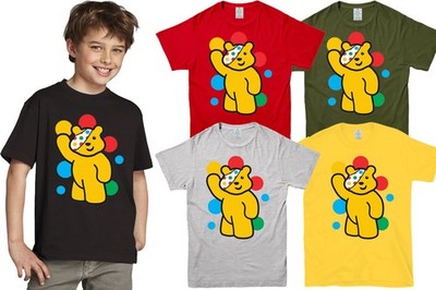 Neu Jungen Mädchen T-Shirt gepunktet Pudsey Bär Einstellung Charity Kinder in Not Top