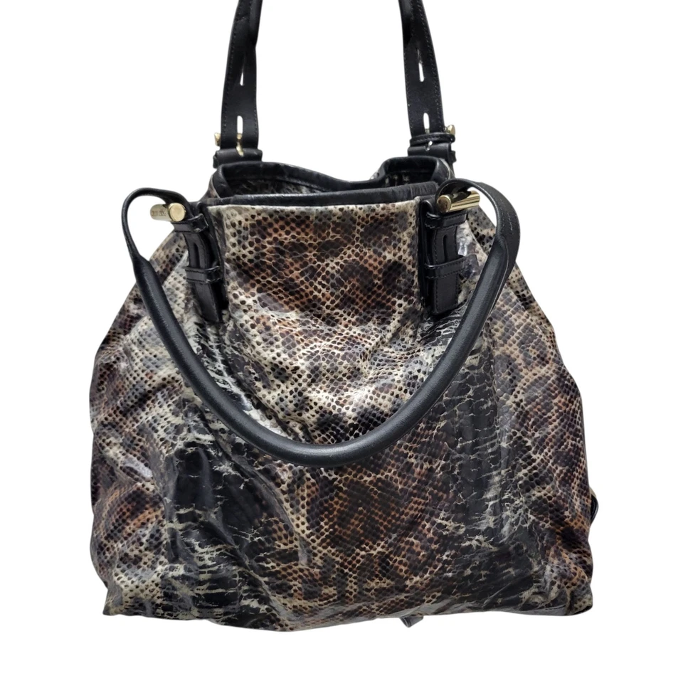 Bolso de hombro grande Jimmy Choo de piel de serpiente negro marrón para mujer. Made in Italy Foto 3 de 4