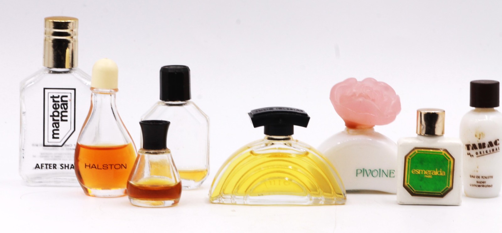 Recipientes de vidrio antiguos 8 botellas de perfume miniatura Flacon tienda de muñecas