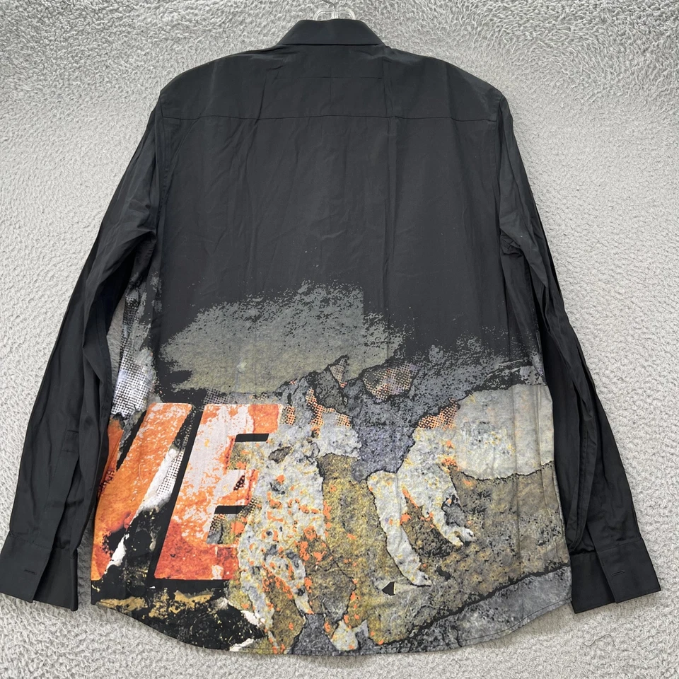Givenchy Shirt Mens 42 Black Button Up Cuban Fit LOVE Streetwear Long Sleeve - Image 2 of 4