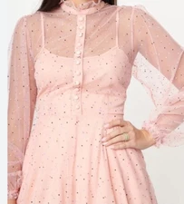 Unique Vintage Leota Swing Dress Pink Confetti Mesh - Sz 1X