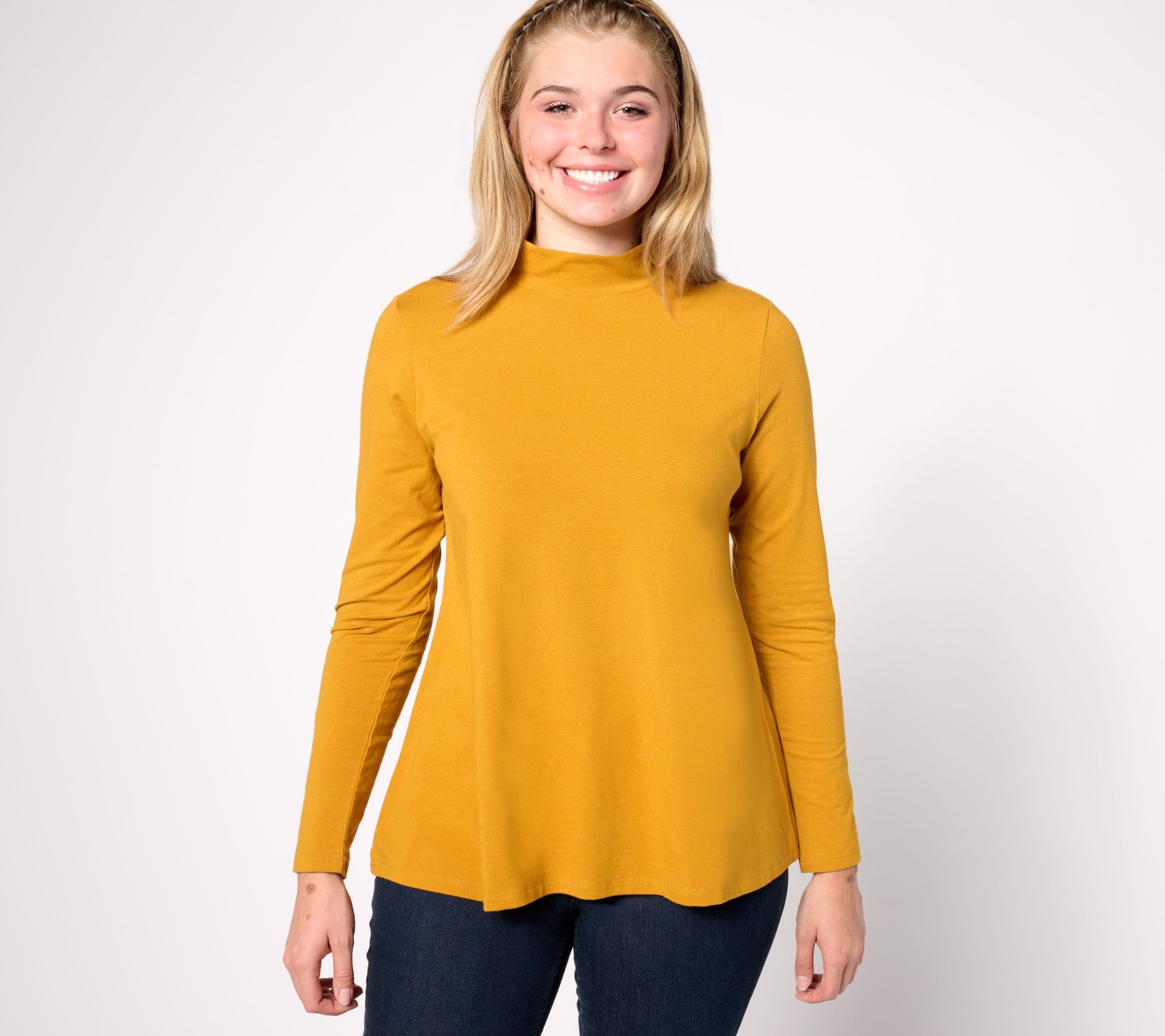 Denim & Co Women's Top Sz M Co. Essentials Favorite Jersey S Mock Orange A624127