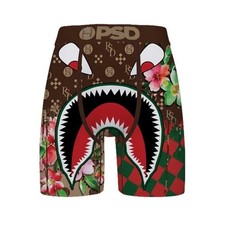 PSD Underwear Mens WF Rich Boxer Briefs Shark Floral Monogram Brown Size Med