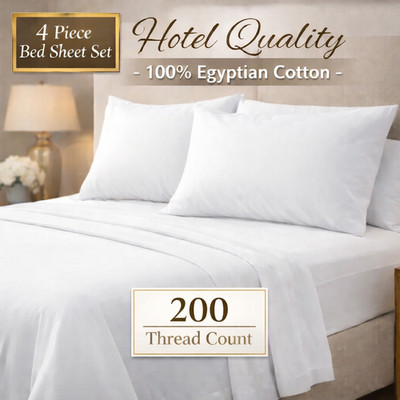 4-teiliges Bettlaken-Set 200 Fäden 100 % Ägyptische Baumwolle Hotelqualität Bettwäsche-Sets