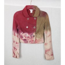 Hard Tail Forever XS Red Tan Tie Dye Cropped Double Breasted Jacket Casual Y2K