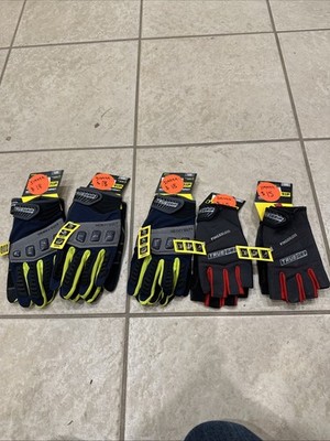 5 pairs- TrueGrip XL Heavy Duty Impact (3) And Fingerless Work Gloves (2)