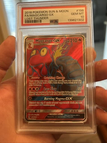 2018 POKEMON SUN & MOON LOST THUNDER #198 FULL ART/MAGCARGO GX PSA 10