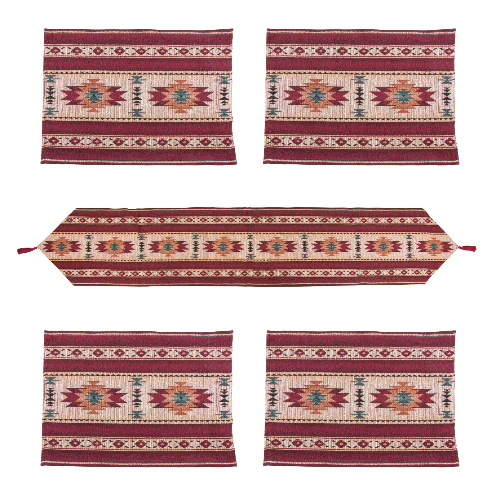 Canyon Sky 5-Piece Sedona Tapestry Placemat and Table Runner Set in Burgundy 4890₽