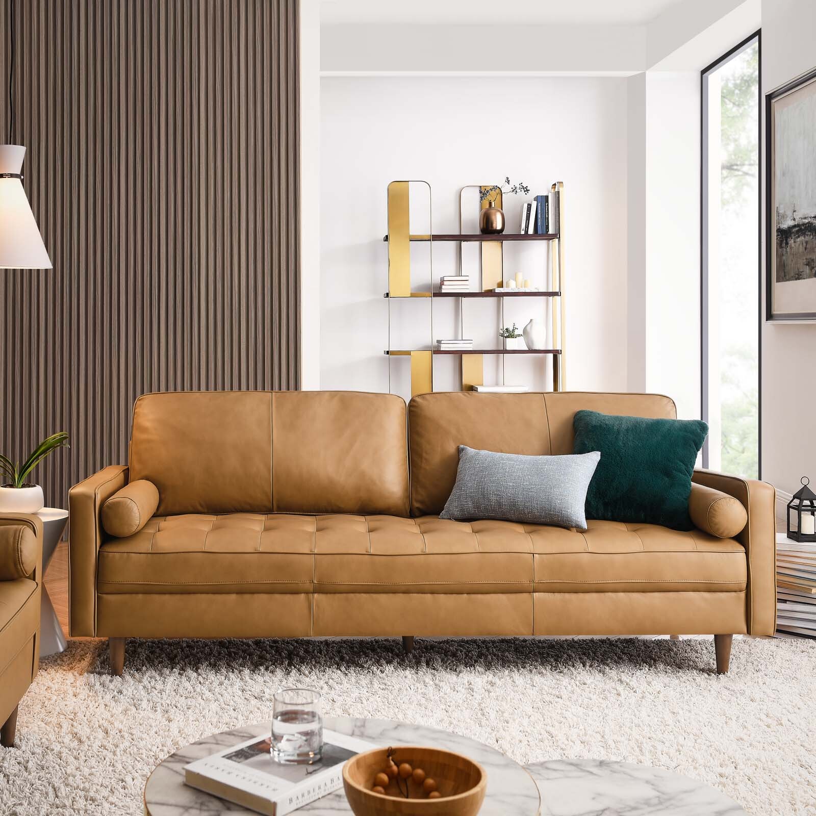 Modway Valour 88" Leather Tufted PlusSize Sofa In Tan eBay