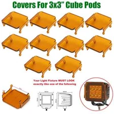 10x Amber Lens Cover For 3x3" inch Led Work Light Bar Cube Pods Fog Driving Lamp