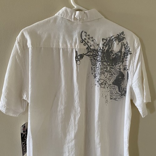 Vintage NWT Point Zero Size Medium M Ivory Button Short Sleeve Shirt Skull Logo - Picture 8 of 15