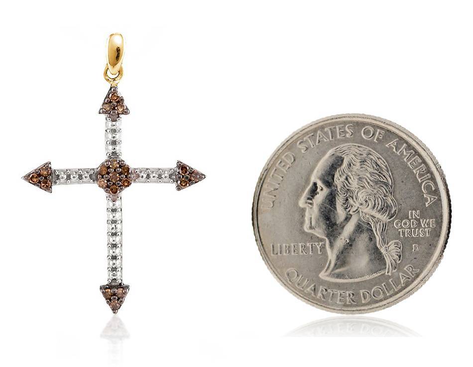 10K Yellow Gold Chocolate Brown Diamond Cross Religious Faith Pendant