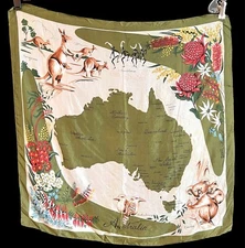 Vintage Australia Women’s Souvenir Scarf Flowers & Animals Francois By Neil 25”