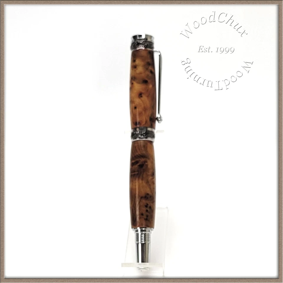 Pluma de escritura hecha a mano bolígrafo fuente Thuya Burl bolígrafos de madera VIDEO 1551a Foto 3 de 4