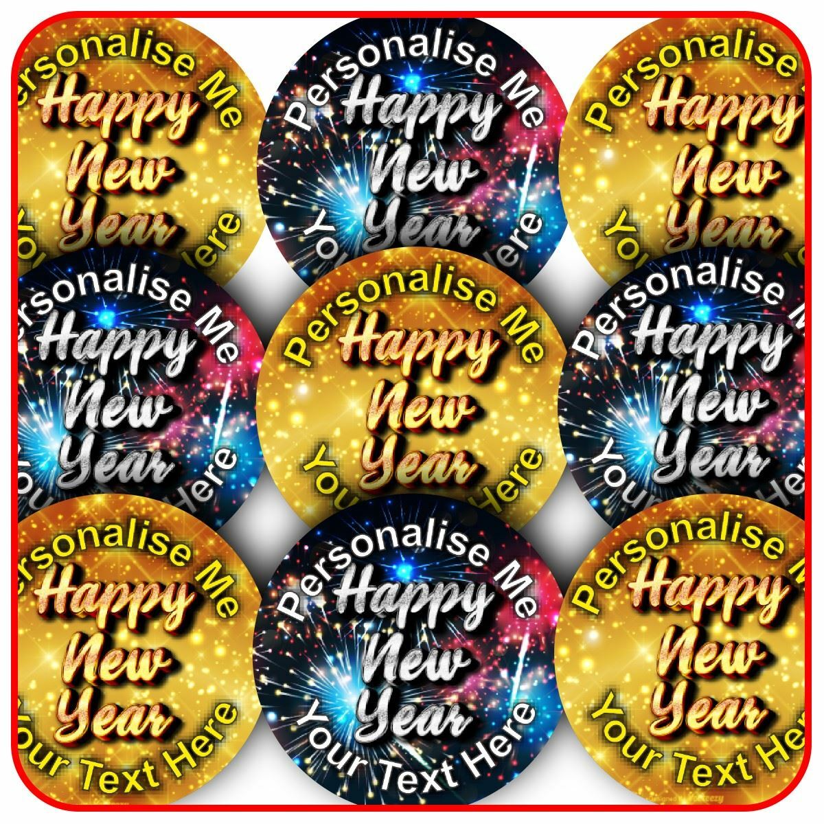 144 Personalised Happy New Year 30mm Glossy Reward Stickers