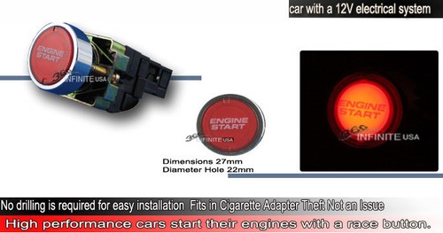 Engine Starter Switch PUSH START BUTTON Ignition LED light start switch RED - Picture 2 of 2