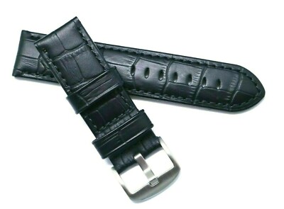 24mm Replacement BLACK Croco Embossed Leather Watch Band - Invicta or Big Watch