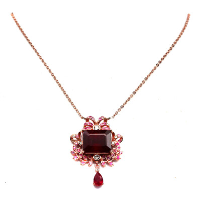 Ruby Sapphire CZ Anhänger Kette 925 Sterlingsilber Vintage