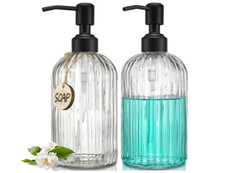 JASAI 2PACK 18Oz Simple Glass Soap Dispensers with Black Pump, Refillable Kitche