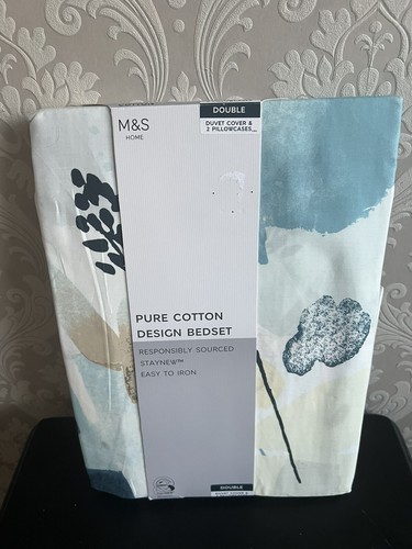M&S Pure Cotton Double Duvet Set Watercolour Floral Spring Duvet Set Pretty