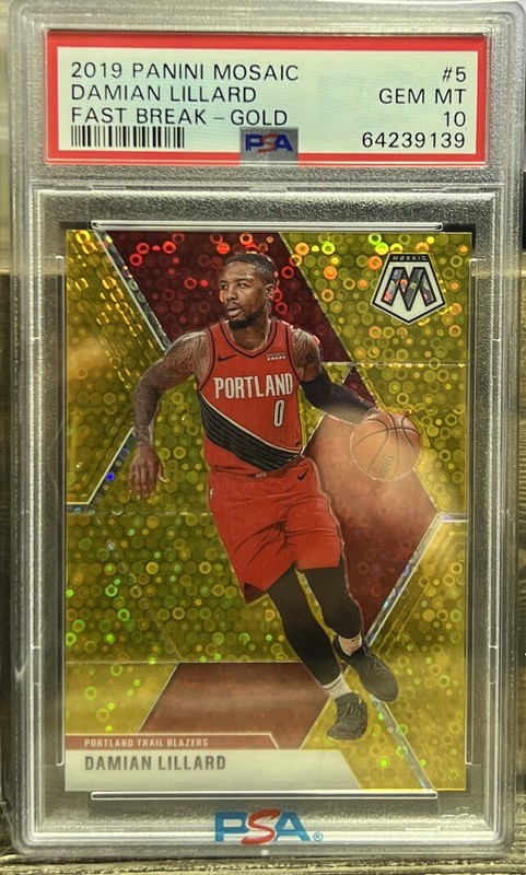 2019-20 Panini Mosaic DAMIAN LILLARD #5 Gold Fast Break / Disco #1/10 PSA 10