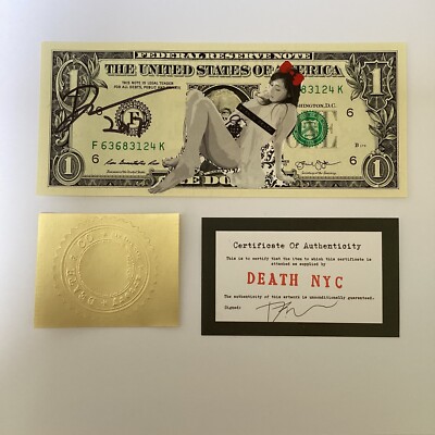 DEATH NYC Rare SOLD OUT 2017 Limited Edition Signed $ Dollar Bill + Certificate