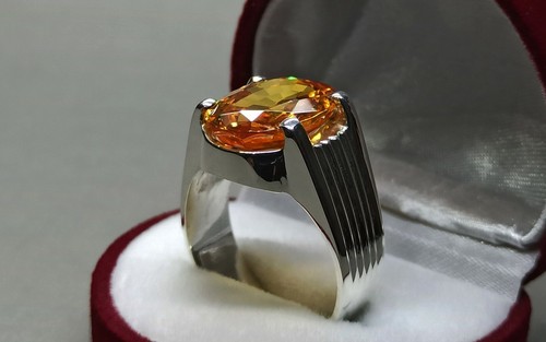10 Carat Oval Cut Yellow Citrine Sterling Silver 925 Handmade Citrine Mens Ring - Picture 2 of 12