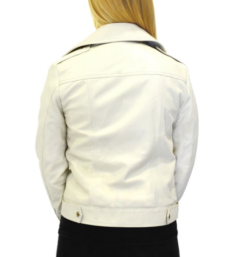 Giacca Chiodo Donna Vera Pelle Bianco Giubbotto Classico Giubbino VIETRI LEATHER - Foto 4 di 12