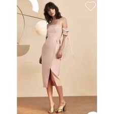 few moda bandage blush pink front slit midi dress cutout off shoulder S