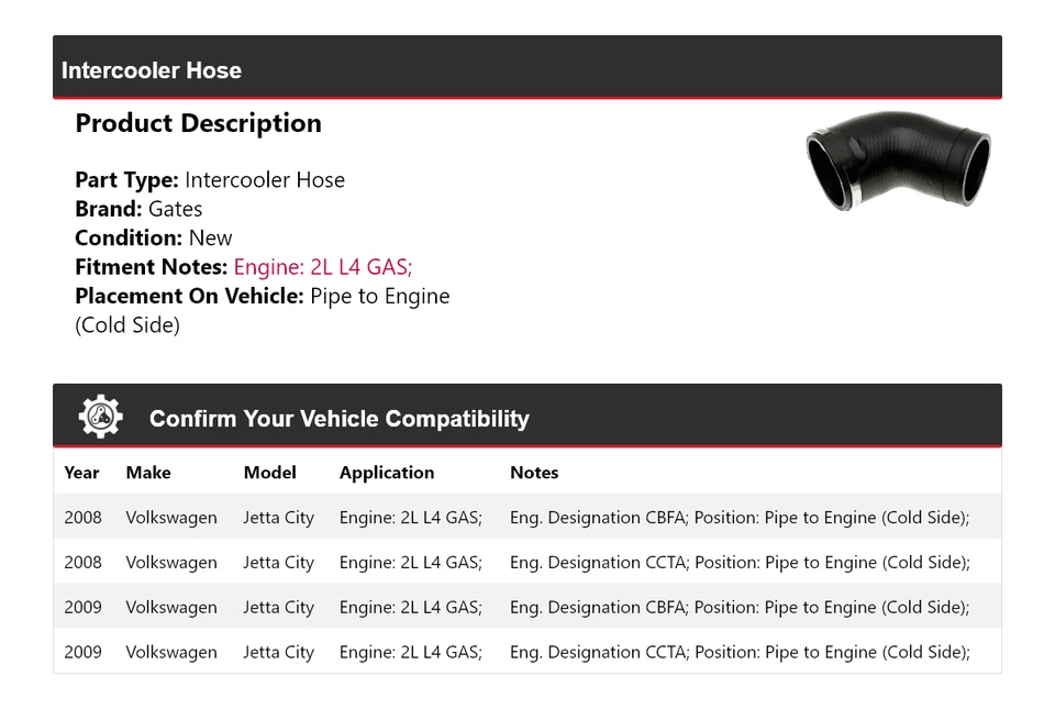 Puertas de manguera intercooler para Volkswagen Jetta City 2008-2009 Foto 2 de 4