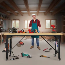 59" L Heavy-Duty Workbench w/Power Outlets Work Bench for Home Garage Workshop